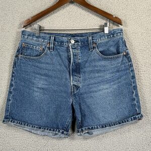 Levi's 501 Button Fly Dark Wash Distressed Blue Denim Jeans Cutoff Shorts 34